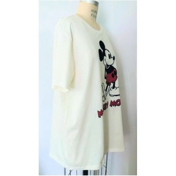 MICKEY MOUSE OLD NAVY DISNEY CREAM RED VELVET FLOCKED T-SHIRT XL NWT - Picture 2 of 8